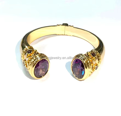 Revestimiento de latón Brazalete Brazaletes manguito Joyería Granate Piedras de plata Joyería Brillo CZ