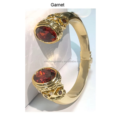 Revestimiento de latón Brazalete Brazaletes manguito Joyería Granate Piedras de plata Joyería Brillo CZ