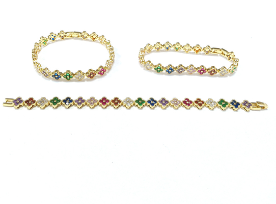 Brazalete de tenis de oro de latón arcoíris OEM ODM Brazalete de tenis de zirconia cúbica