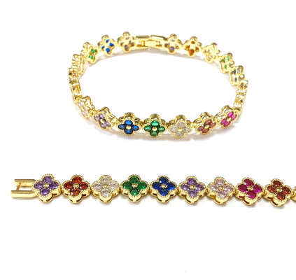 Brazalete de tenis de oro de latón arcoíris OEM ODM Brazalete de tenis de zirconia cúbica