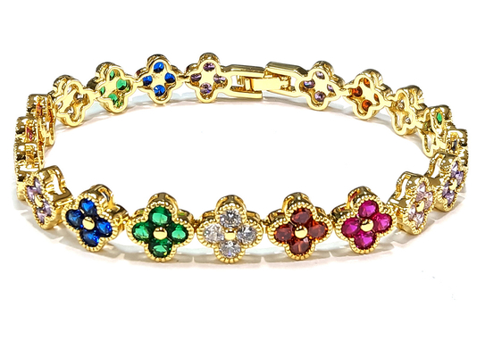 Brazalete de tenis de oro de latón arcoíris OEM ODM Brazalete de tenis de zirconia cúbica