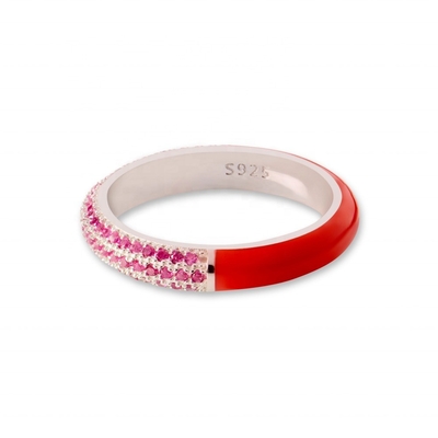 Elegante 925 de plata esterlina 18k de oro amarillo medio zircón medio anillo de esmalte