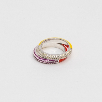 Elegante 925 de plata esterlina 18k de oro amarillo medio zircón medio anillo de esmalte