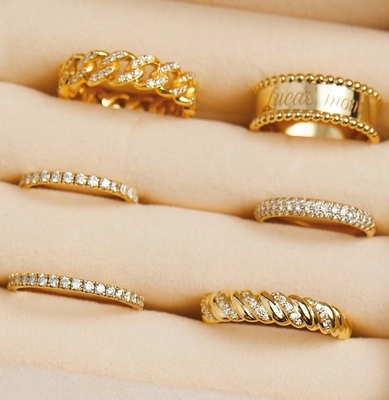 Twist clásico hecho a mano Anillo femenino de plata esterlina 925 Joyería Revestida con oro 18K