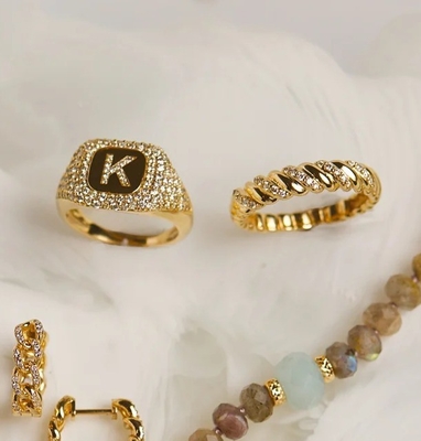 Twist clásico hecho a mano Anillo femenino de plata esterlina 925 Joyería Revestida con oro 18K