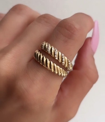 Twist clásico hecho a mano Anillo femenino de plata esterlina 925 Joyería Revestida con oro 18K