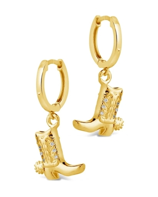 Botas de vaquero Micro delicado de latón de la gota de los aretes Blanco CZ Piedra de latón Dangle los aretes