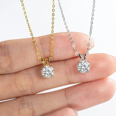 925 colgante de plata esterlina para niñas 18K oro amarillo redondo cortado regalo de piedra solitario