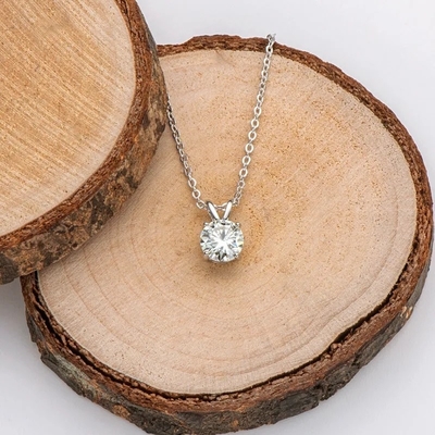925 colgante de plata esterlina para niñas 18K oro amarillo redondo cortado regalo de piedra solitario
