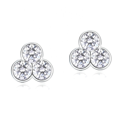 S925 Los pendientes de plata de tres piedras con recubrimiento de rodio para mujeres y niñas Joyas finas
