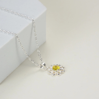 925 Pendiente de girasol de plata esterlina con joyería de cadena Diseño de zircón cúbico amarillo