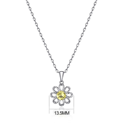 925 Pendiente de girasol de plata esterlina con joyería de cadena Diseño de zircón cúbico amarillo