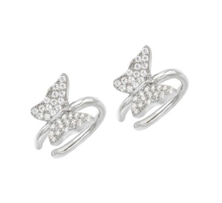 18K Oro Revestido de Mariposa de oreja manguito con Micron Pave Blanco CZ Joyería de moda para mujeres