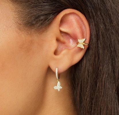 18K Oro Revestido de Mariposa de oreja manguito con Micron Pave Blanco CZ Joyería de moda para mujeres