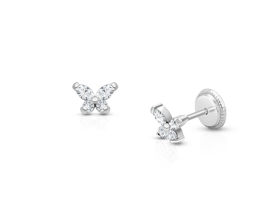 Tipo religioso Ninguno 925 Plata Sterling Butterfly Stud Aretes con Revestimiento de Oro 18K
