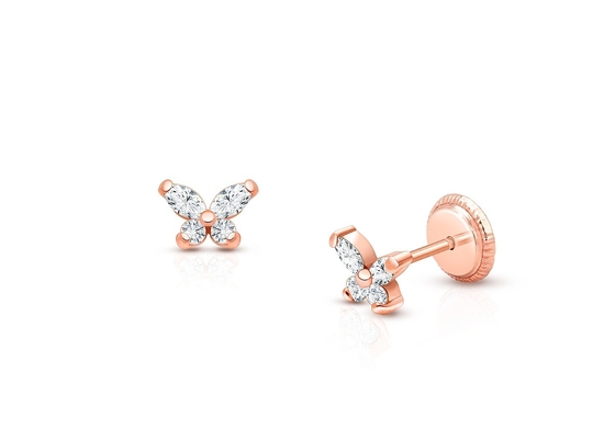 Tipo religioso Ninguno 925 Plata Sterling Butterfly Stud Aretes con Revestimiento de Oro 18K