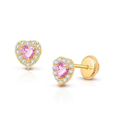 925 Sterling Silver Heart Shaped Pink & White CZ Stud Earrings with Pave Setting para joyas finas para niños