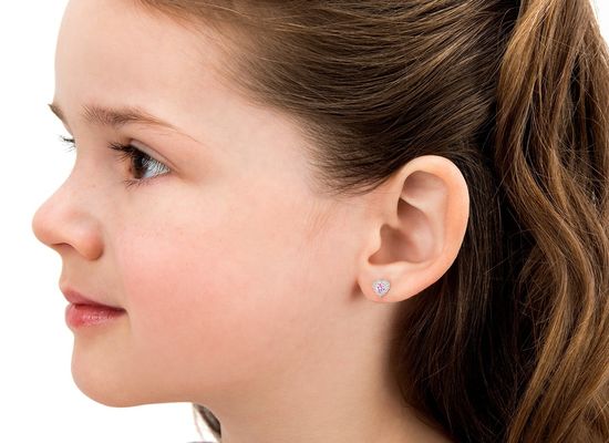 925 Sterling Silver Heart Shaped Pink & White CZ Stud Earrings with Pave Setting para joyas finas para niños