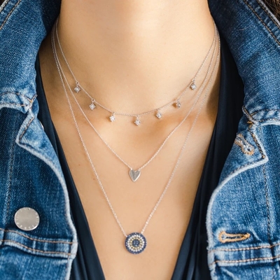 Collar azul y blanco CZ en forma de círculo 925 de plata esterlina para el aspecto impresionante de las niñas