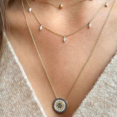 Collar azul y blanco CZ en forma de círculo 925 de plata esterlina para el aspecto impresionante de las niñas