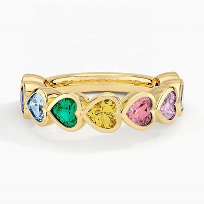 18K Oro En Forma de Corazón Rainbow Bezel Anillo para el Día de San Valentín Regalo de Joyería de Moda