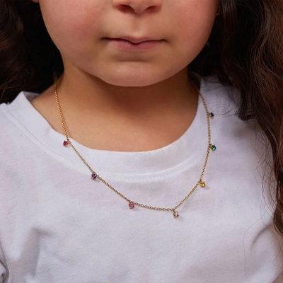 Collar de niños de plata 925 con piedra preciosa de arco iris juguetona Zircon para brillo