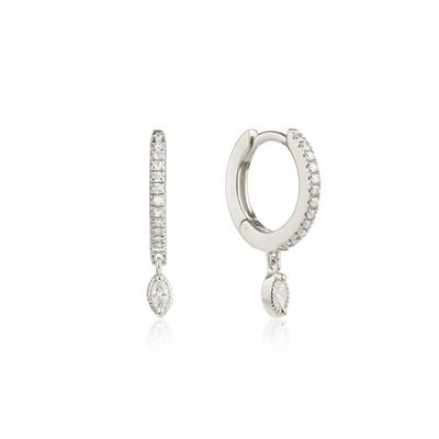925 de plata esterlina Marqués corte de zircón Drop Hoop Aretes para la ocasión de compromiso con 12 mm de diámetro de aro y 2 mm de espesor