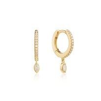925 de plata esterlina Marqués corte de zircón Drop Hoop Aretes para la ocasión de compromiso con 12 mm de diámetro de aro y 2 mm de espesor