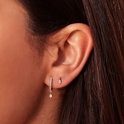 925 de plata esterlina Marqués corte de zircón Drop Hoop Aretes para la ocasión de compromiso con 12 mm de diámetro de aro y 2 mm de espesor