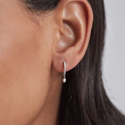 925 de plata esterlina Marqués corte de zircón Drop Hoop Aretes para la ocasión de compromiso con 12 mm de diámetro de aro y 2 mm de espesor