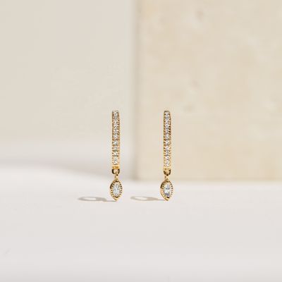 925 de plata esterlina Marqués corte de zircón Drop Hoop Aretes para la ocasión de compromiso con 12 mm de diámetro de aro y 2 mm de espesor