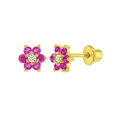 5MM 18k de oro Revestido de flores de los pendientes del bebé perfecto regalo para niños en 925 de plata esterlina