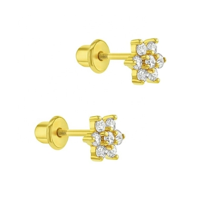 5MM 18k de oro Revestido de flores de los pendientes del bebé perfecto regalo para niños en 925 de plata esterlina