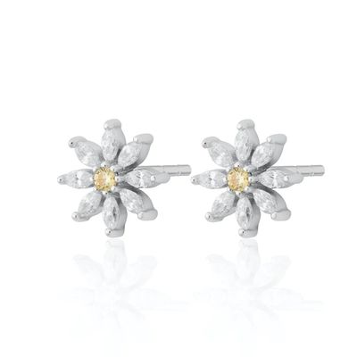 Pendientes de botón con diseño de flor chapados en oro de 18 quilates y plata de ley 925 con engaste de garra y corte marquesa