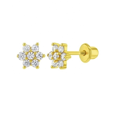 5MM 18k de oro Revestido de flores de los pendientes del bebé perfecto regalo para niños en 925 de plata esterlina