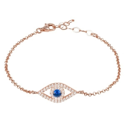 Rosado Oro Plata delgada Brazalete Blanco Azul Ojo CZ 925 Plata