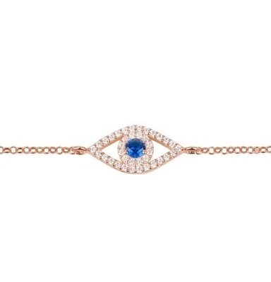Rosado Oro Plata delgada Brazalete Blanco Azul Ojo CZ 925 Plata