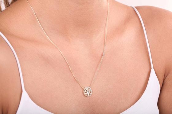 Oportunidad de Fiesta 18K Oro Revestido Esterling Árbol de Plata de la Vida Collar de colgante para mujeres