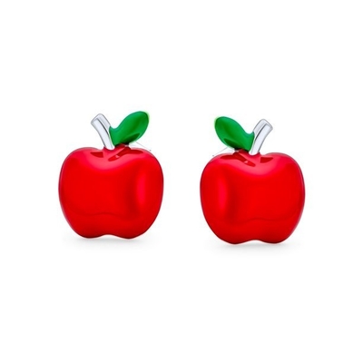Deliciosos aretes de manzana de esmalte rojo y verde para niñas pequeñas en plata esterlina 925