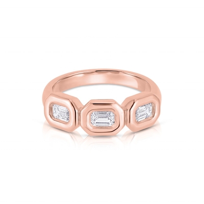Anillo Triple Esmeralda de Plata Hecho a mano con Piedra de Zircón AAA y Configuración de bisel de oro de 14K