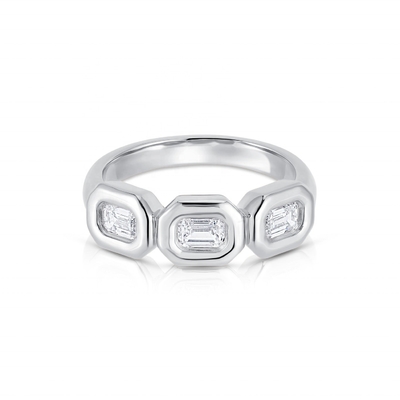 Anillo Triple Esmeralda de Plata Hecho a mano con Piedra de Zircón AAA y Configuración de bisel de oro de 14K
