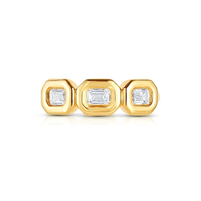 Anillo Triple Esmeralda de Plata Hecho a mano con Piedra de Zircón AAA y Configuración de bisel de oro de 14K