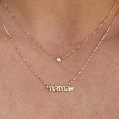 26mm 18K collar dorado collar MAMA corazón para el día de las damas