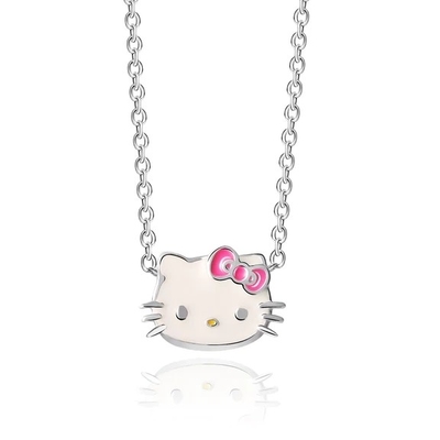 Enamel rosa blanco Hello Kitty Pantalón de plata esterlina Rodiado