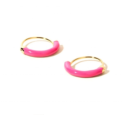Los anillos de plata de 925 esterlinas 18 mm Dia Hoops con esmalte rosa caliente y dorado 18K