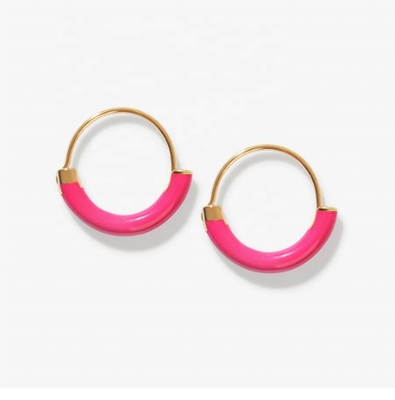 Los anillos de plata de 925 esterlinas 18 mm Dia Hoops con esmalte rosa caliente y dorado 18K