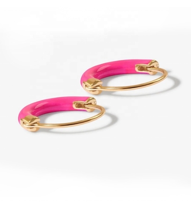 Los anillos de plata de 925 esterlinas 18 mm Dia Hoops con esmalte rosa caliente y dorado 18K
