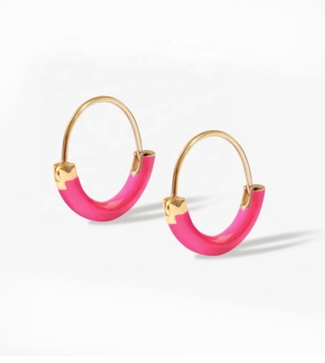 Los anillos de plata de 925 esterlinas 18 mm Dia Hoops con esmalte rosa caliente y dorado 18K