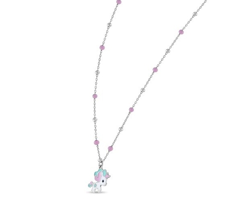 Niños colgante de unicornio de esmalte collar 925 plata esterlina oro blanco