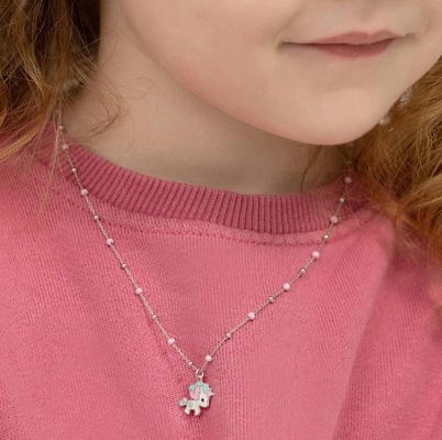 Niños colgante de unicornio de esmalte collar 925 plata esterlina oro blanco